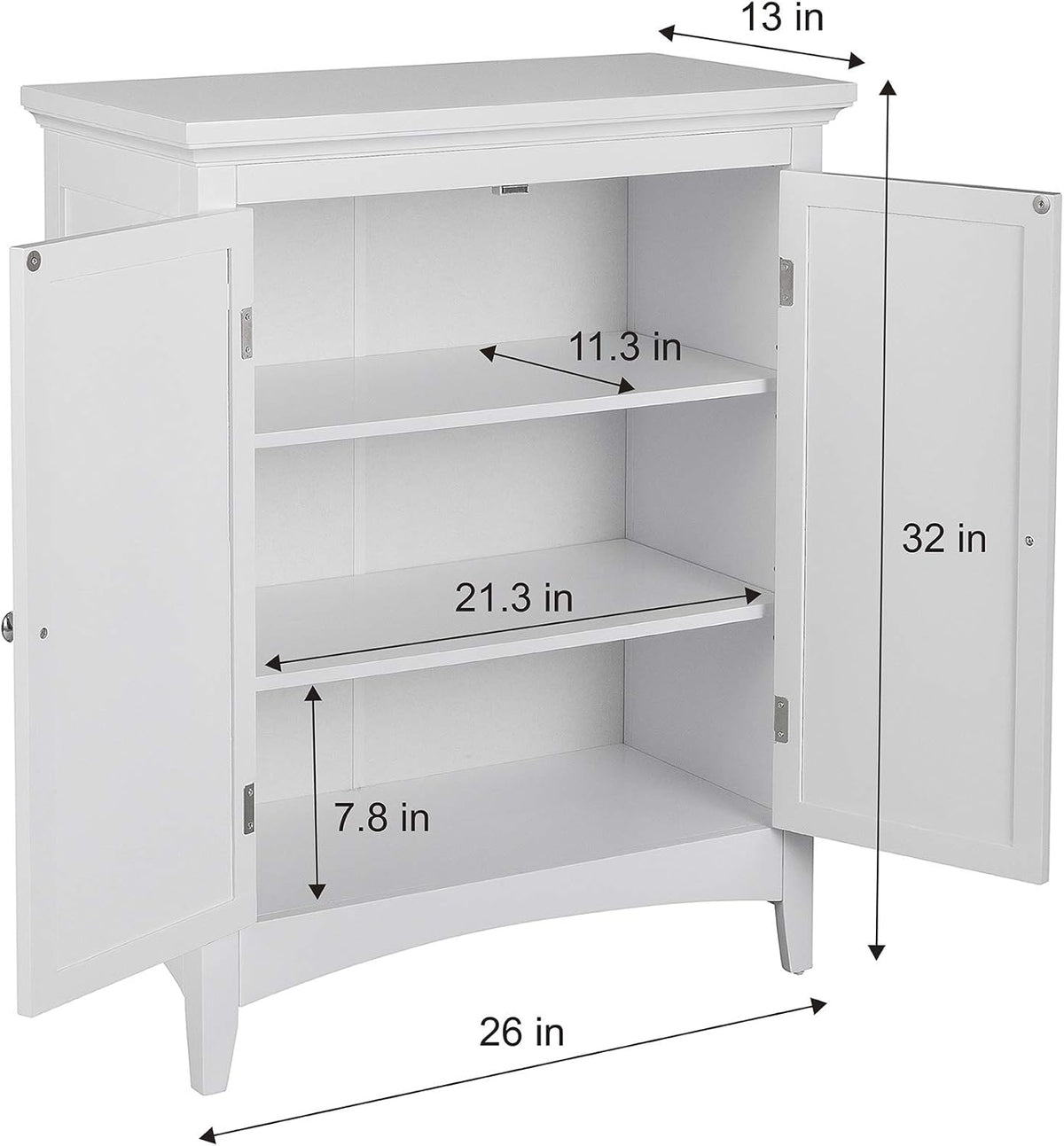 White Freestanding Floor Cabinet with 2 Shutter Doors 2 Adjustable Shelves D581805