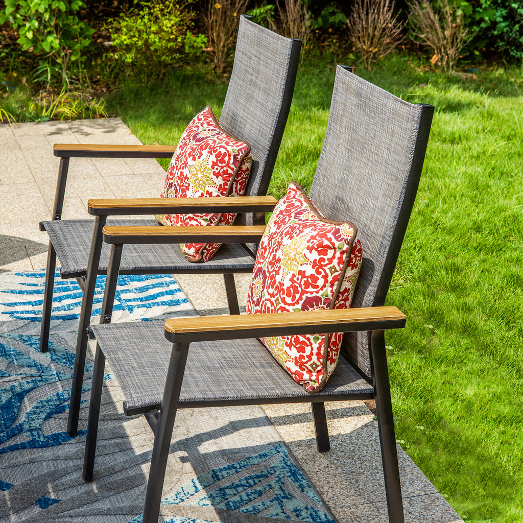 Set of 2 Outdoor Patio Dining Stackable Chairs with Aluminum Frame, Black & Gray V32979