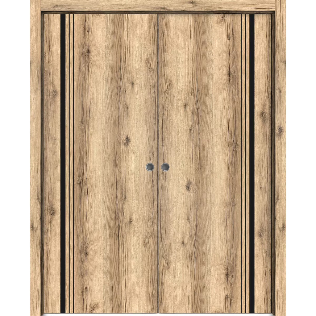 Oak Sliding French Double Pocket Doors with Frosted Glass M205583