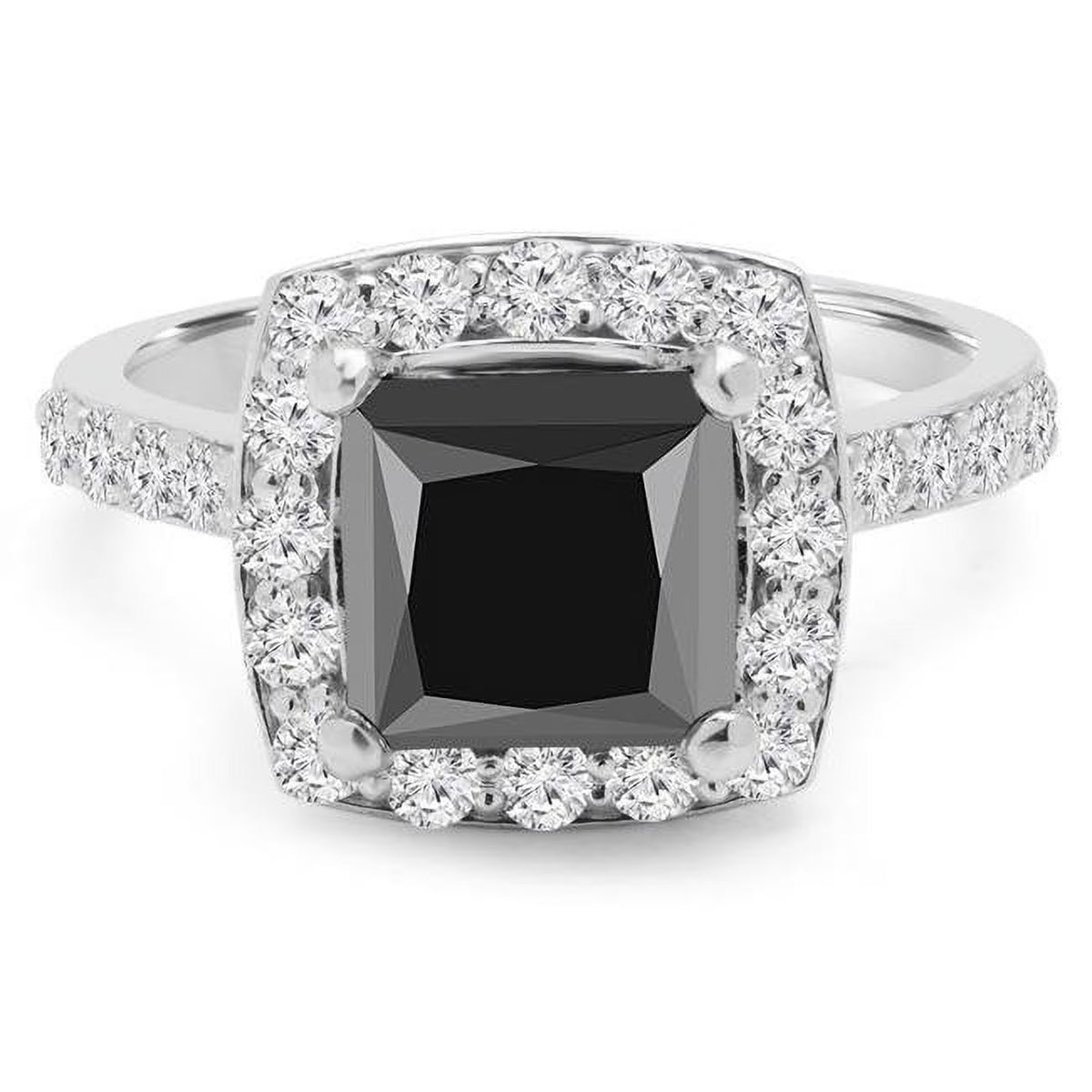 Black Diamond Cushion Halo Engagement Ring in 14K White Gold E60163