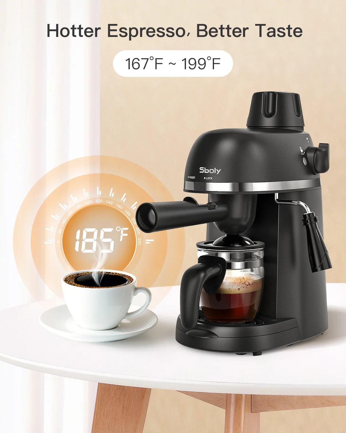 Espresso Machine with Milk Frother, 1-4 Cup Coffee Maker E242694