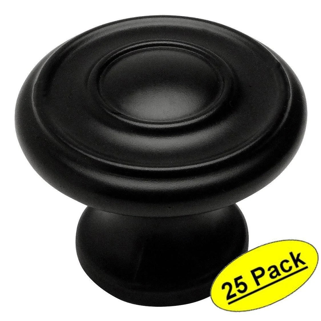Flat Black Round Cabinet Hardware Knob 25 Pack Y38113