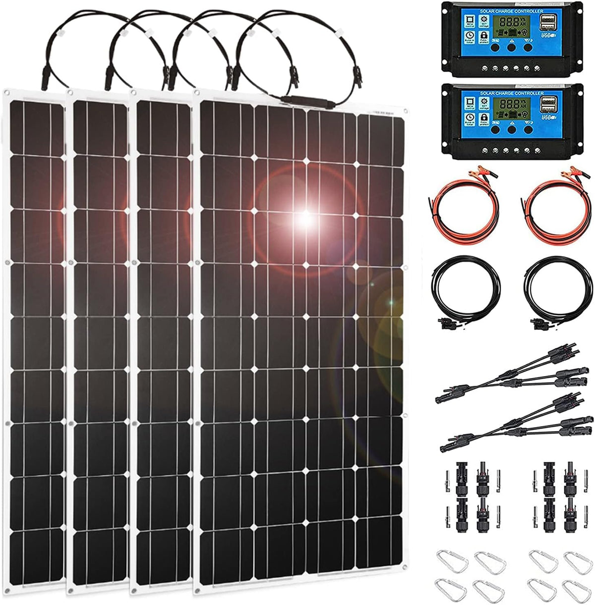 2pcs 200W Semi-Flexible Monocrystalline Solar Panel Kit 12V 400W X620