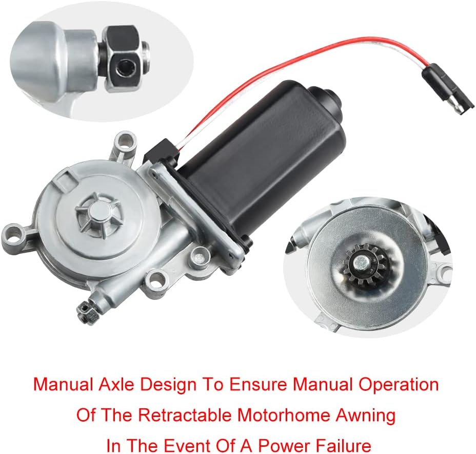 RV Awning Motor Replacement with Single 2-Way Connector, 12-Volt DC, 75-RPM O881903