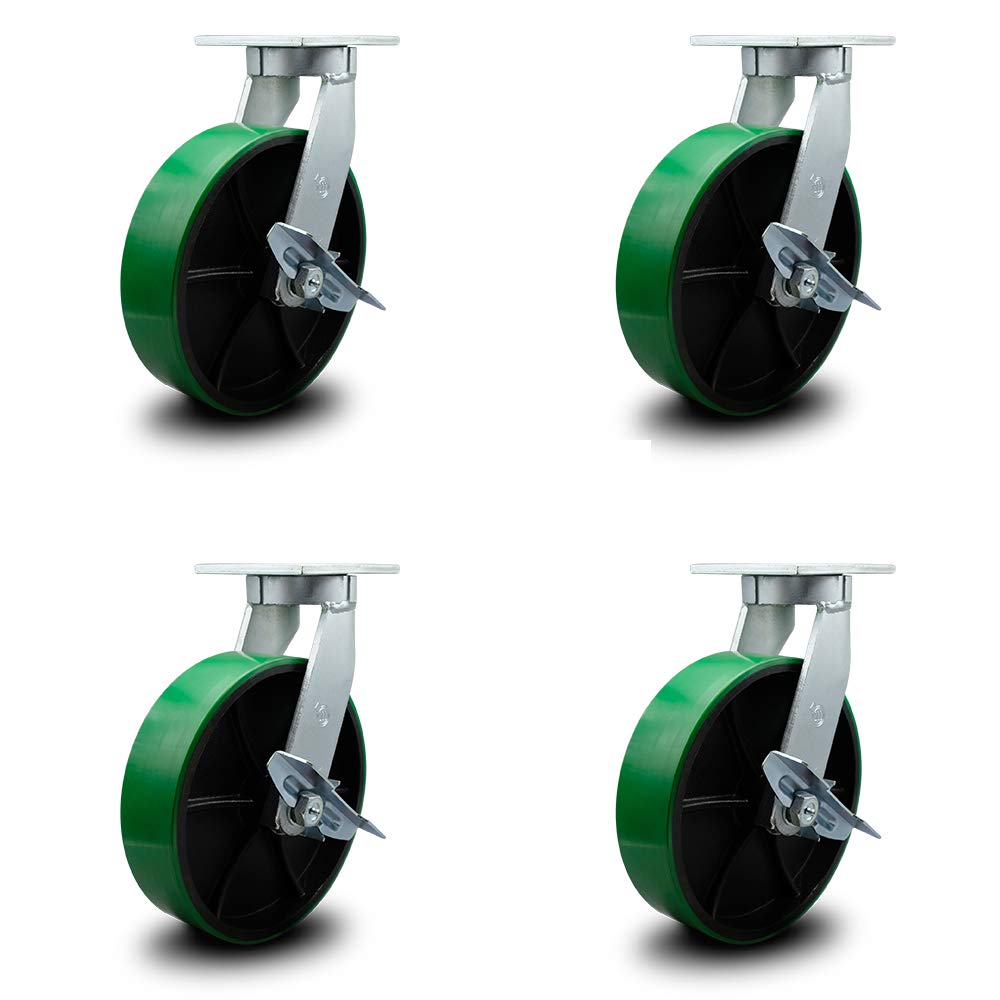 Green Polyurethane Tread on Metal Core Caster Set of 4 T337