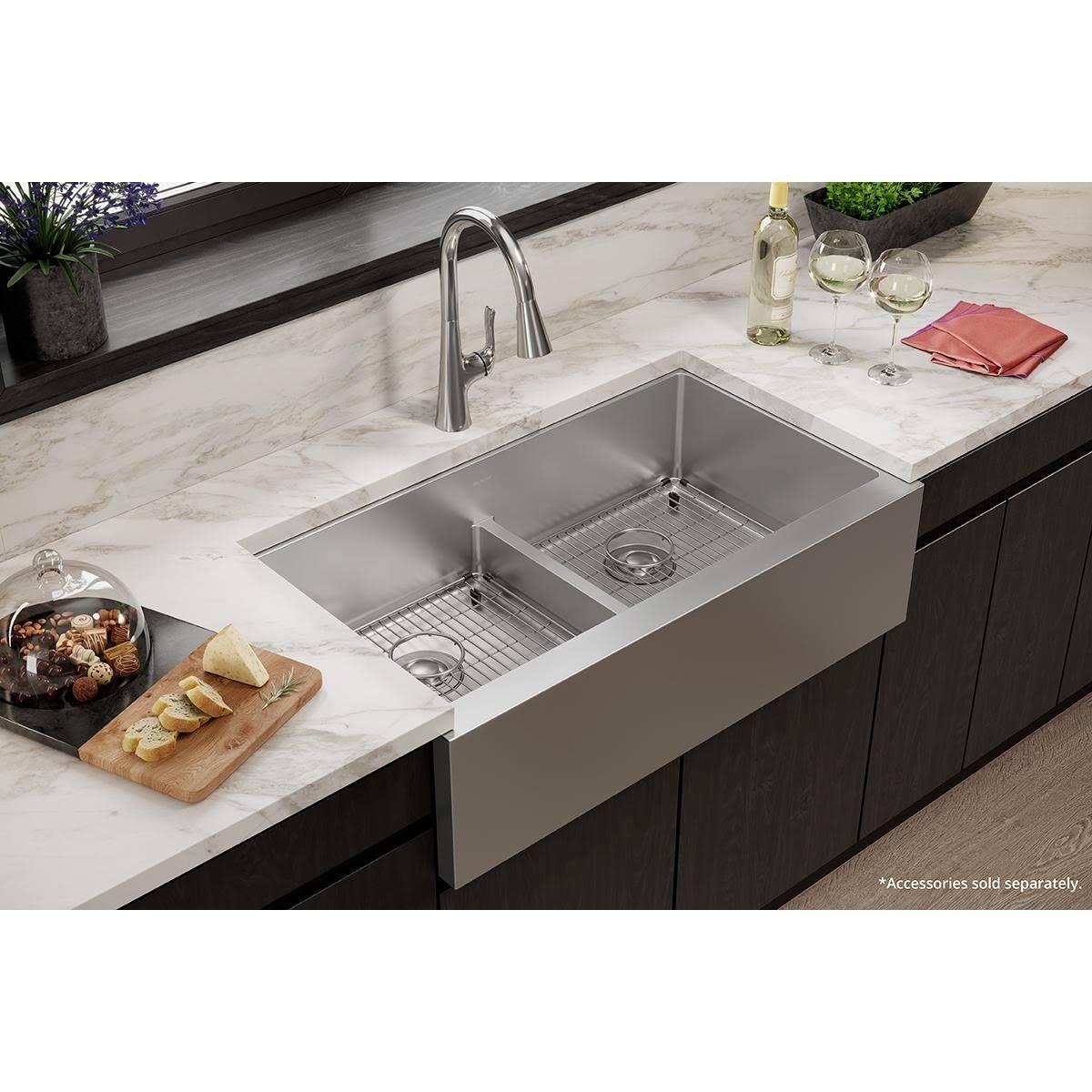 Farmhouse Double Basin Stainless Steel Kitchen Sink E683074