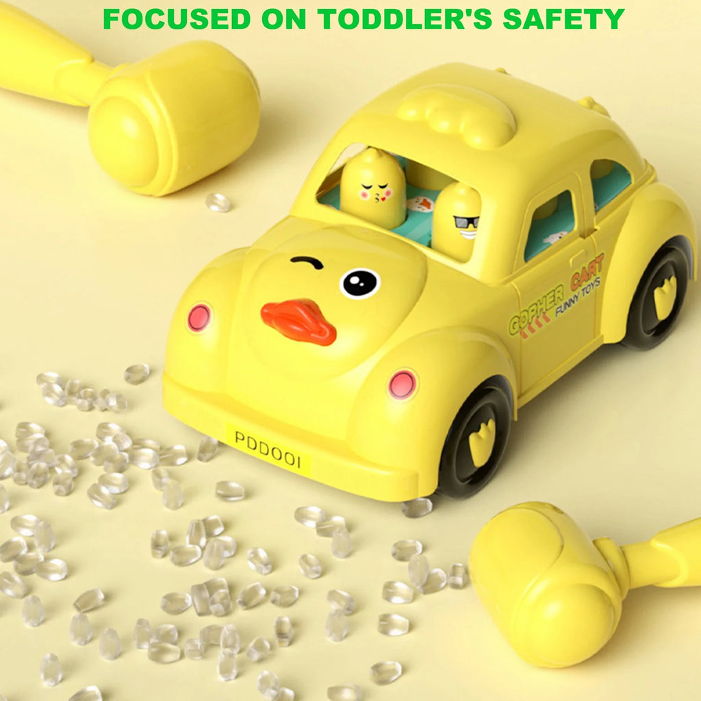 Whack a Mole Game Hammering Pounding Learning Toy with Cute Duck Friction Powered Car, Mallets, Baby Early Developmental Board Games F7074
