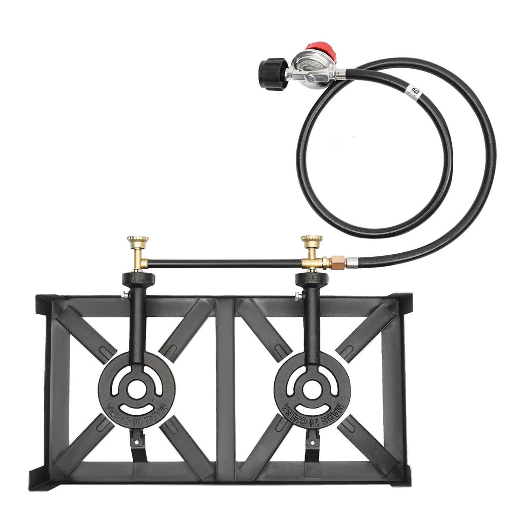 Portable Camping Stove Double Burner Outdoor Gas Stove with Regulator Hose Z3517