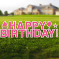 Pink Yard Signs with Stakes, 18in Tall Letters, Includes Bonus Star Cupcake and Balloon D685070