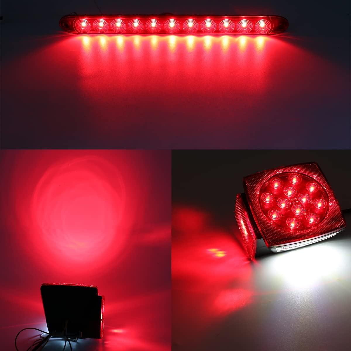 LED Trailer Lights Kit, Submersible Square Stop Turn Tail Lights with Wire & Bracket, Red/Amber Side Marker Lights, 3rd Brake ID Light Bar T368793
