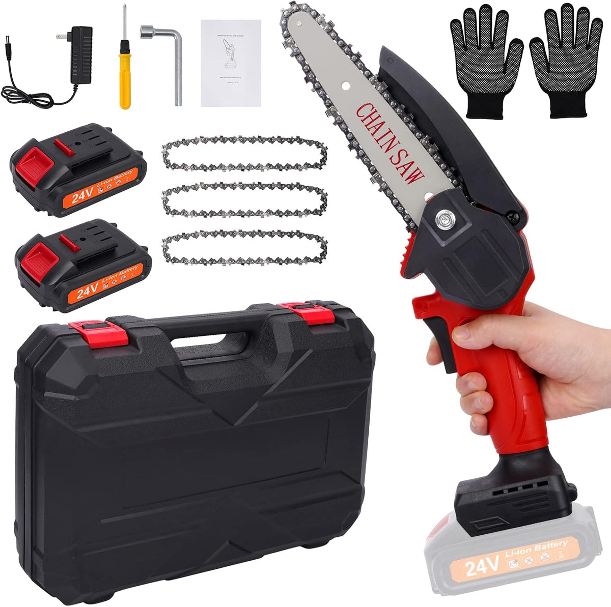 Mini Chainsaw Cordless 6 Inch Battery Chainsaw Kit with 3 Chains One-Handed Portable Electric Chainsaw K680