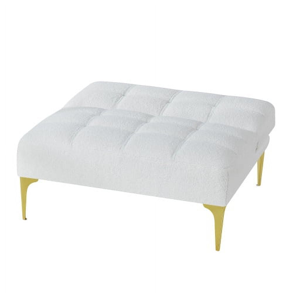 White Teddy Fabric Convertible Sofa Bed Futon with Gold Metal Legs H4477