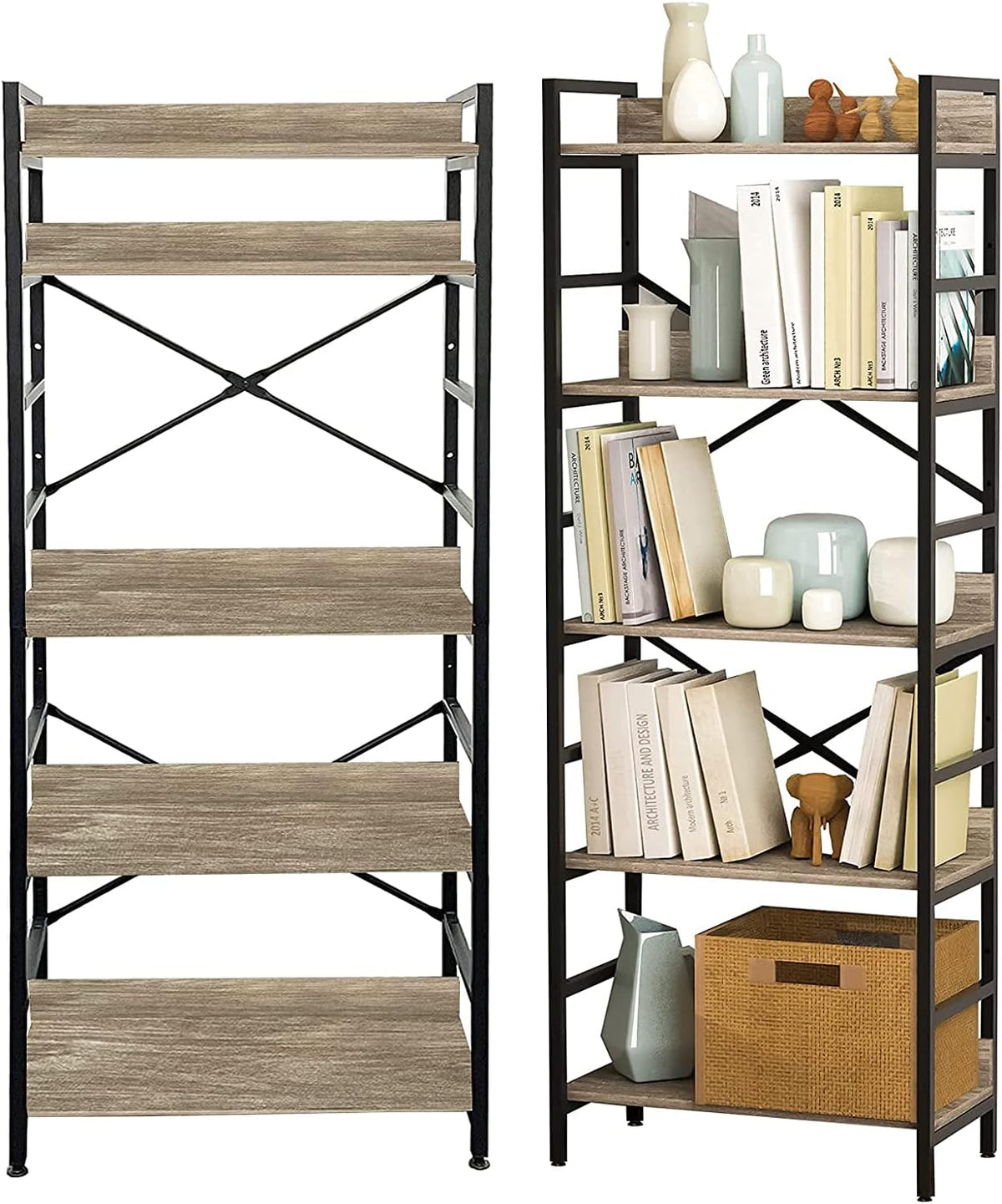 Industrial 4 Tier Tall Bookshelf with Adjustable Shelf, Metal Frame, Rustic Brown W8904