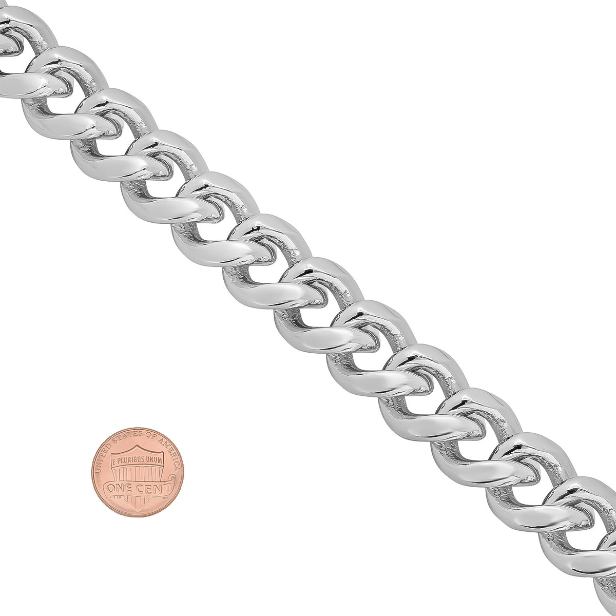 14mm Rhodium Plated Cuban Link Chain Necklace, 30 inches D981178