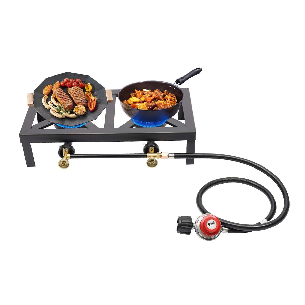 Portable Camping Stove Double Burner Outdoor Gas Stove with Regulator Hose Z3517
