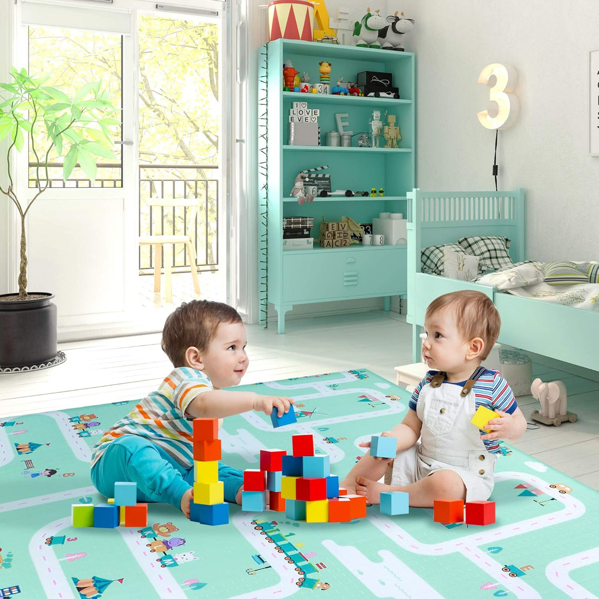 Reversible Non-Slip Waterproof Foam Baby Play Mat with Case, 6.5ft x 6ft J706