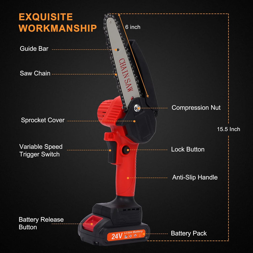 Mini Chainsaw Cordless 6 Inch Battery Chainsaw Kit with 3 Chains One-Handed Portable Electric Chainsaw K680