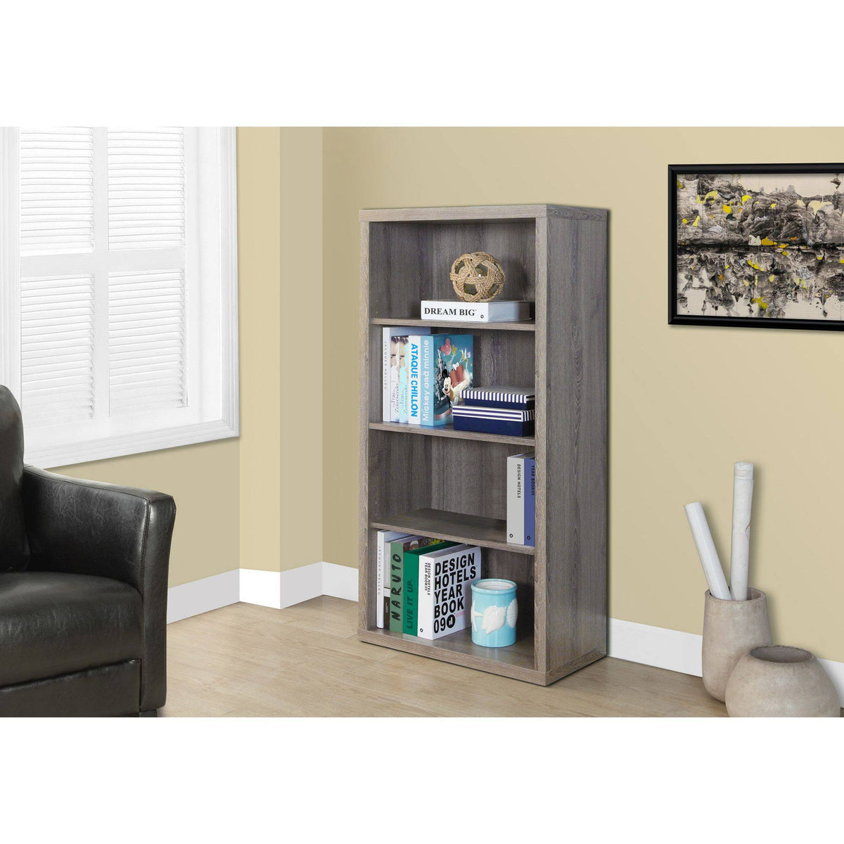 Taupe Brown Rectangular Bookcase with Adjustable Shelves O7555