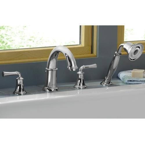 Deck-Mounted Tub Filler with Lever Handles and Personal Shower, Polished Chrome V54757