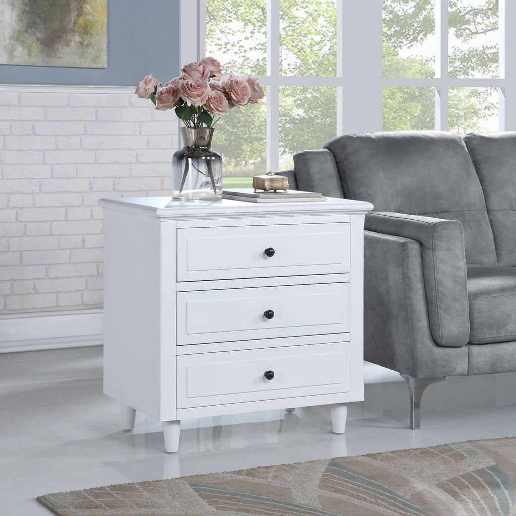 3-Drawer White Wood Nightstand G265
