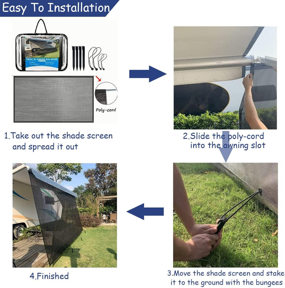 Black Mesh RV Awning Shade Screen with Zipper 15'X8' F3933