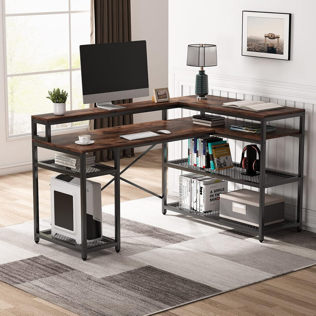 L Shaped Desk with Monitor Stand and Storage Shelf Y90798