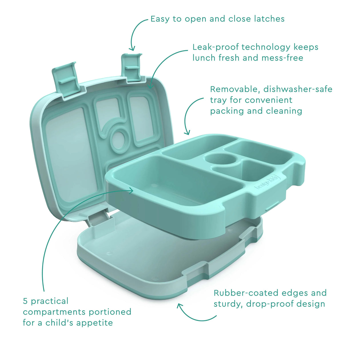 Leak-Proof 5-Compartment Bento-Style Kids Lunch Box, BPA-Free, Dishwasher Safe H571