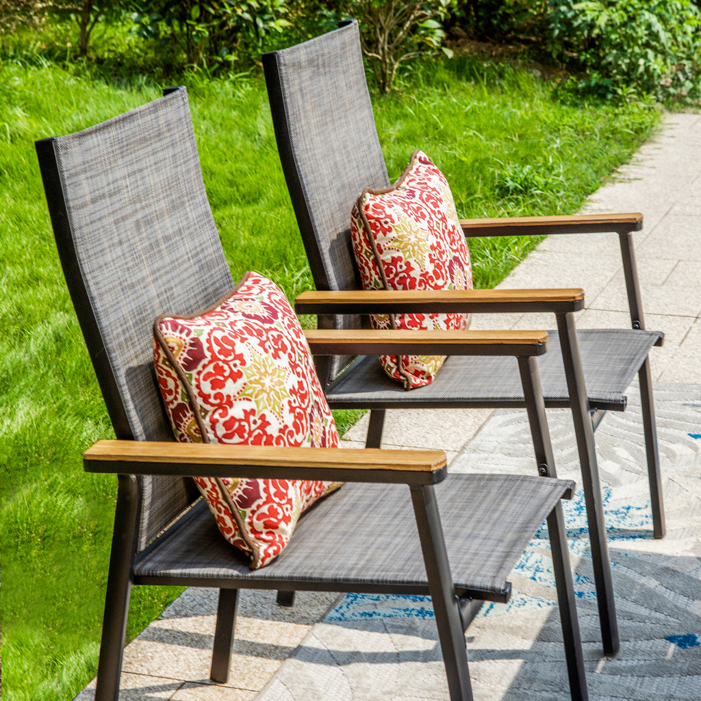 Set of 2 Outdoor Patio Dining Stackable Chairs with Aluminum Frame, Black & Gray V32979