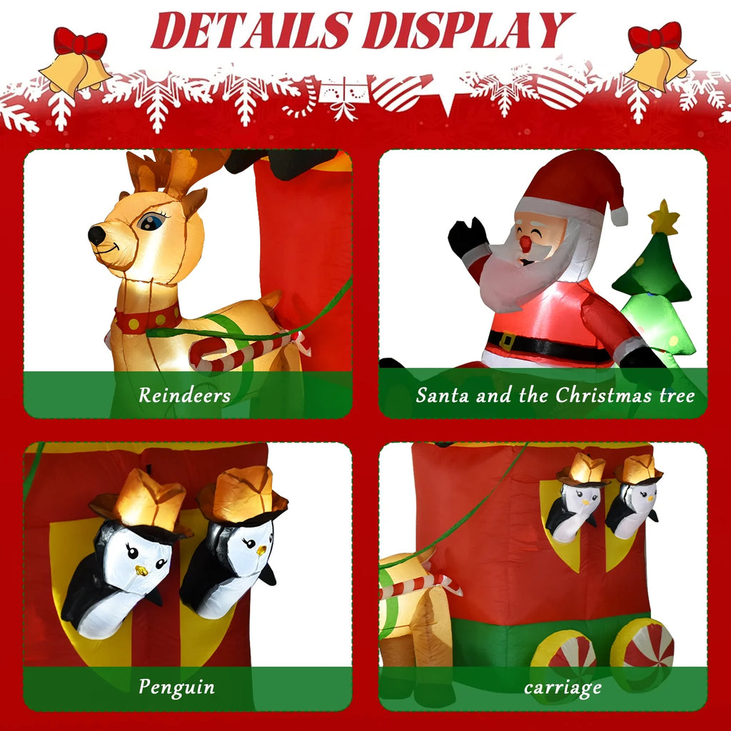 6.2FT Inflatable Elk with Santa Claus Penguin and Christmas Tree Outdoor Yard Decoration X6871