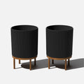 2-Pack Black/Brown Plastic-Stone Planter with Stand F38736