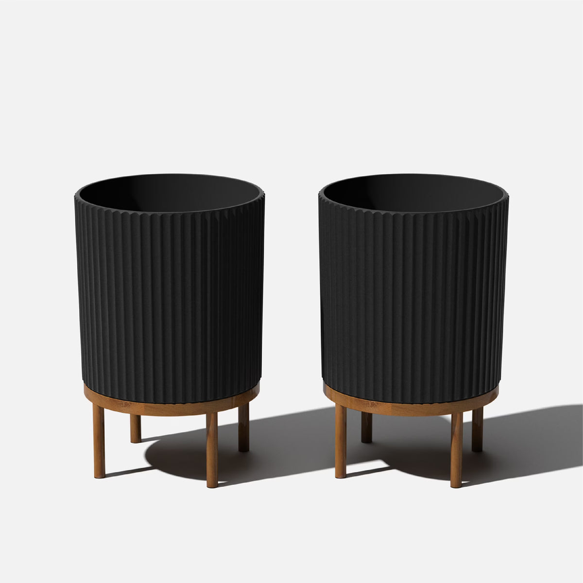 2-Pack Black/Brown Plastic-Stone Planter with Stand F38736