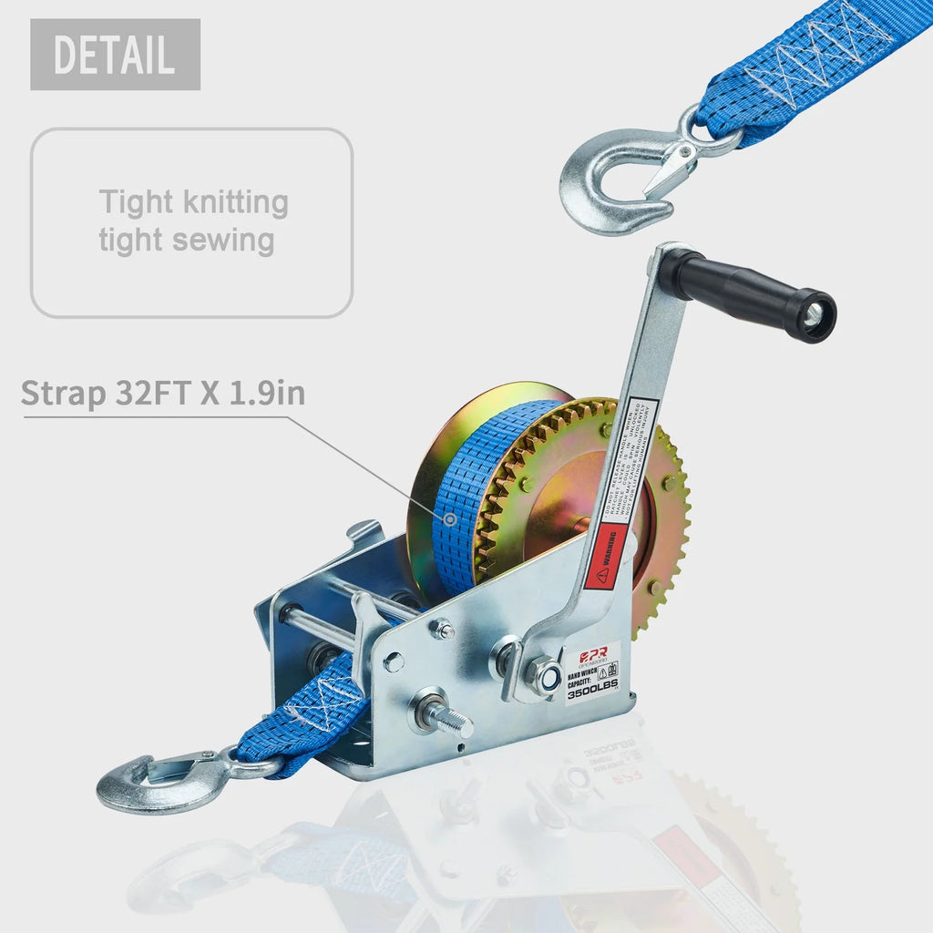 3500lbs Manual Boat Trailer Winch with 32ft Strap J628