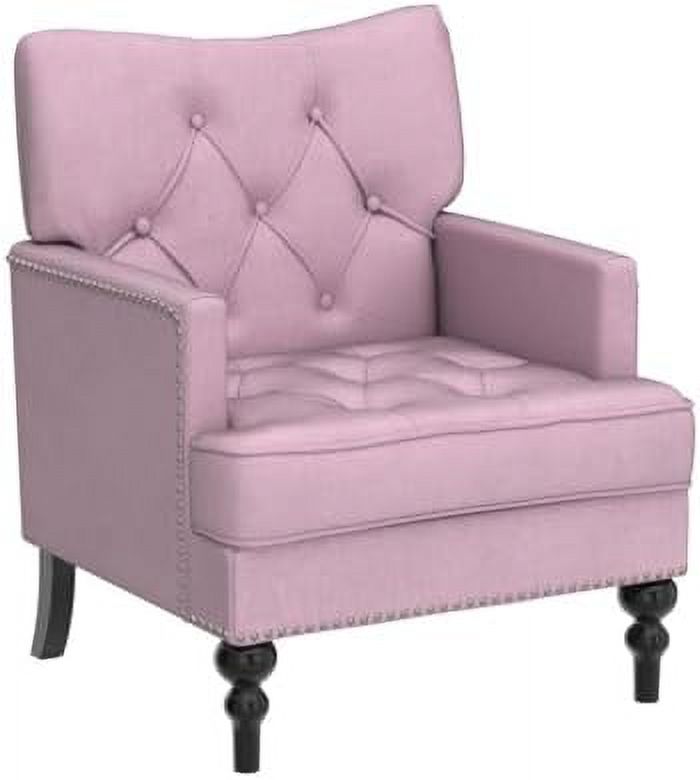 Pink Tufted Velvet Club Chair with Wooden Legs H967224