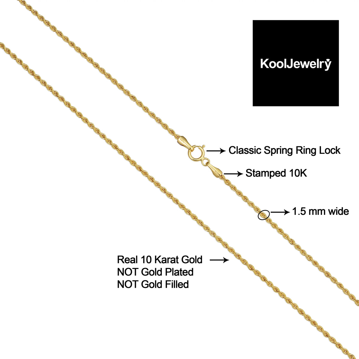 10k Yellow Gold Rope Chain Necklace J35802