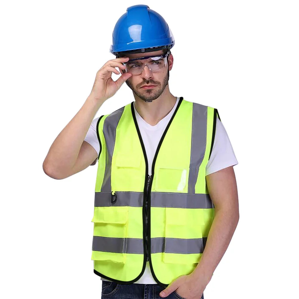 5 Pockets High Visibility Zipper Front Safety Vest with Reflective Strips, Pack of 10 G6509
