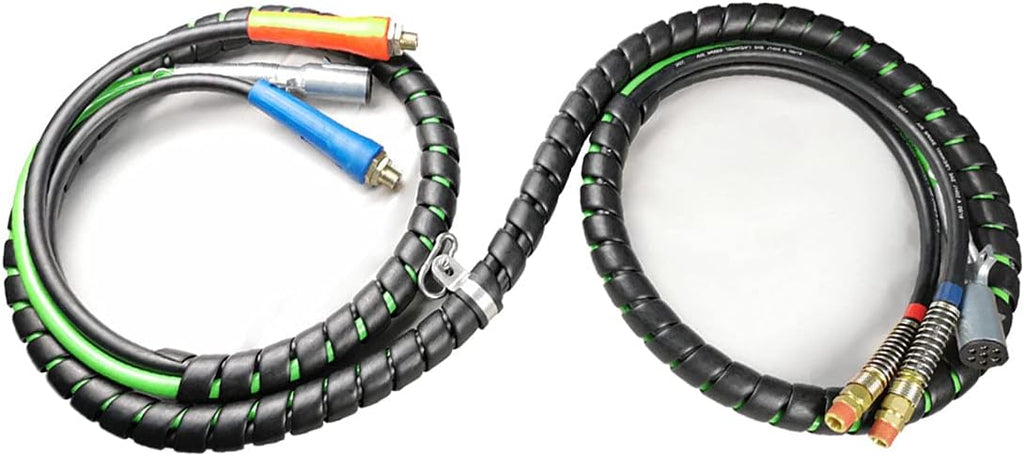 3 in 1 Spiral Wrap ABS Electrical Cord and Rubber Air Line Polyester Braided Hose Assemblies 15ft Length Wrap Set Heavy Duty 7 Way Electrical Trailer Cord L46239