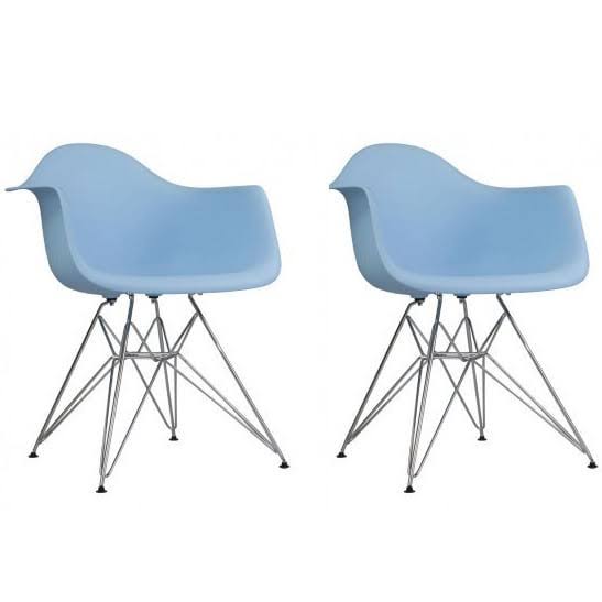 Blue Plastic Dining Armchair with Steel Legs (Set of 2) L4975