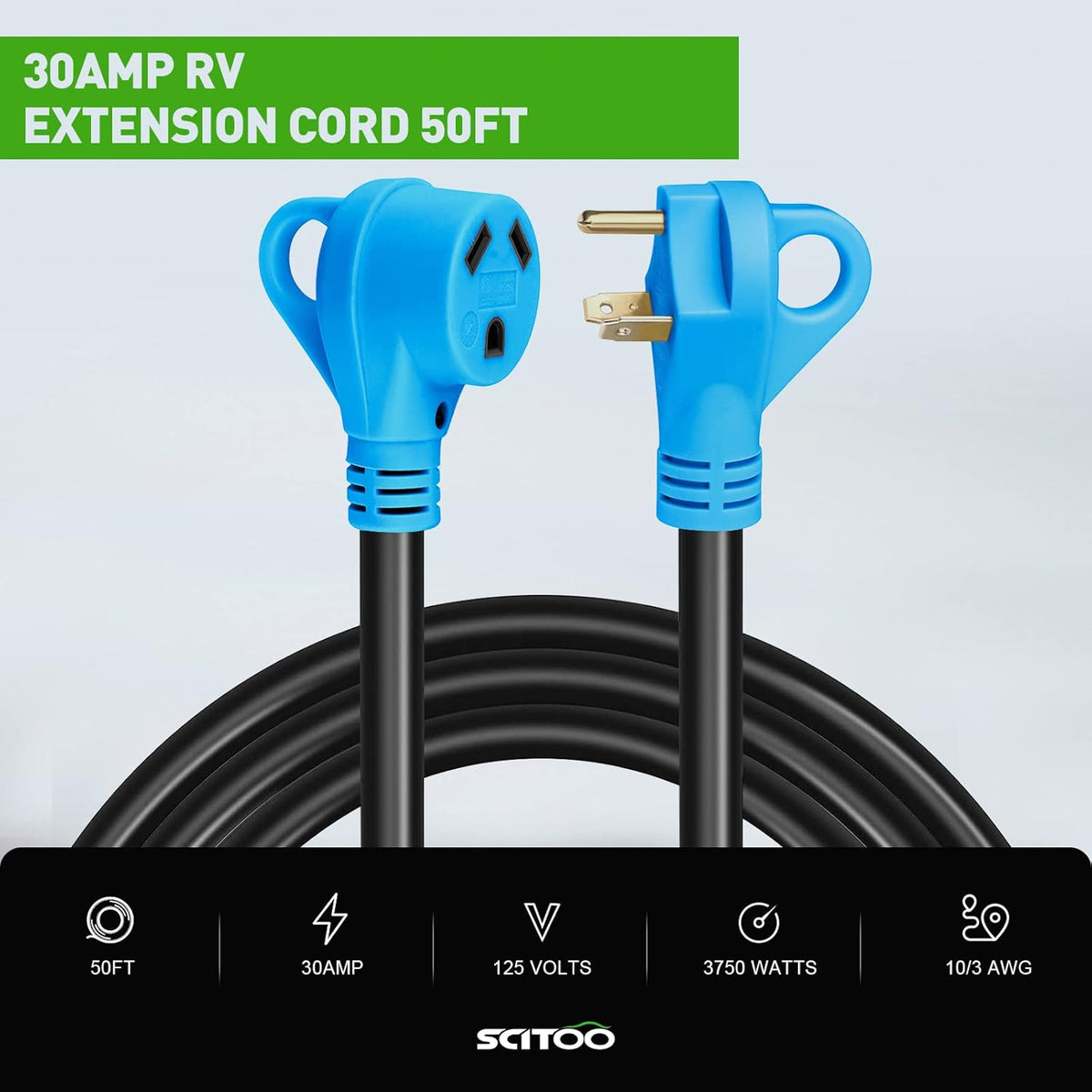 50Feet 30AMP RV Extension Cord Power Supply Cable, Heavy Duty, 10AWG/3C Gauge Wires W38209
