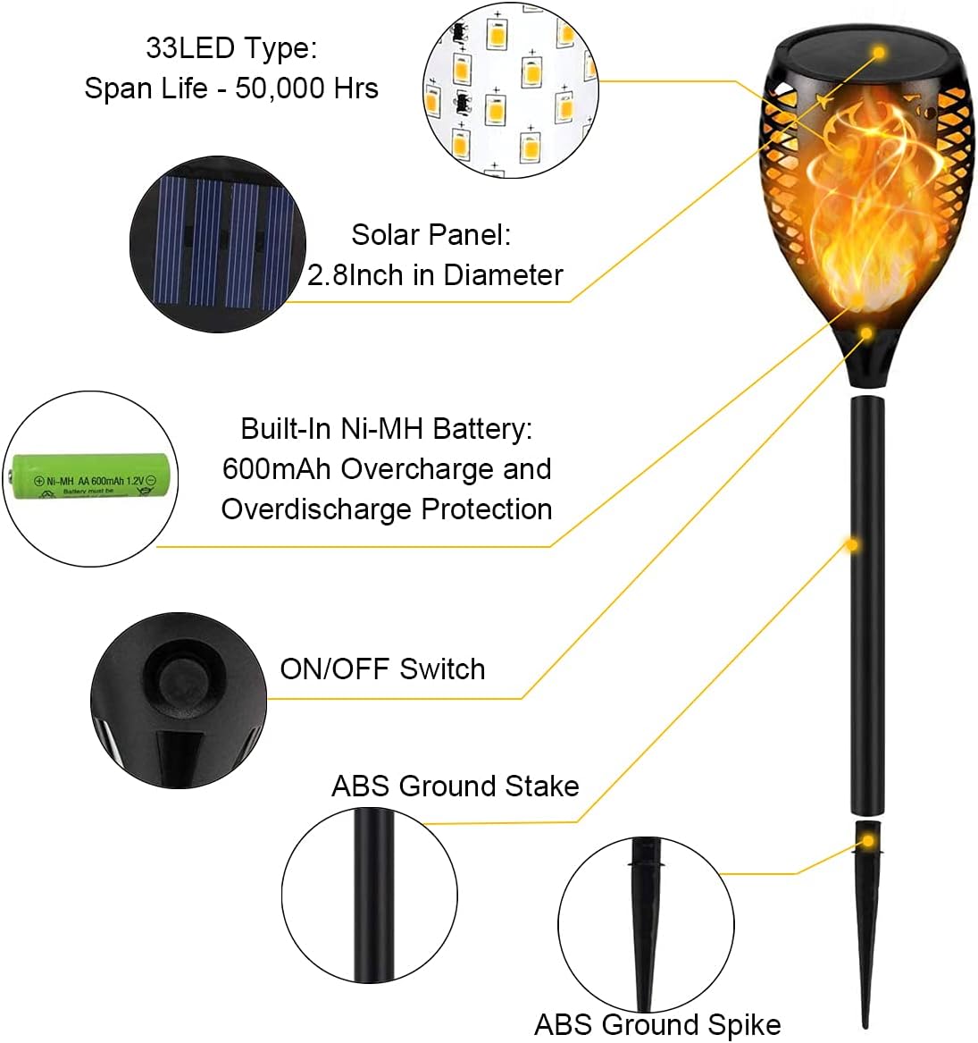 8Pack Solar Torch Lights with Flickering Flame K15795
