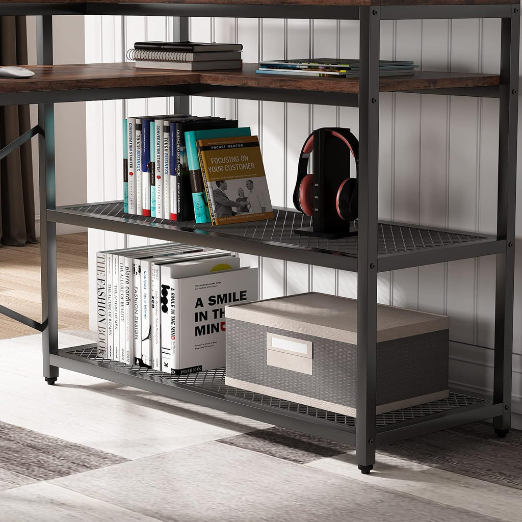 L Shaped Desk with Monitor Stand and Storage Shelf Y90798