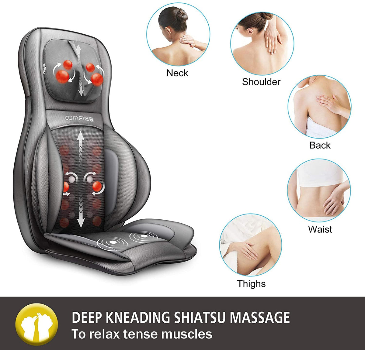 Neck & Back Massager with Air Compress Shiatsu Vibration Seat Cushion L87524