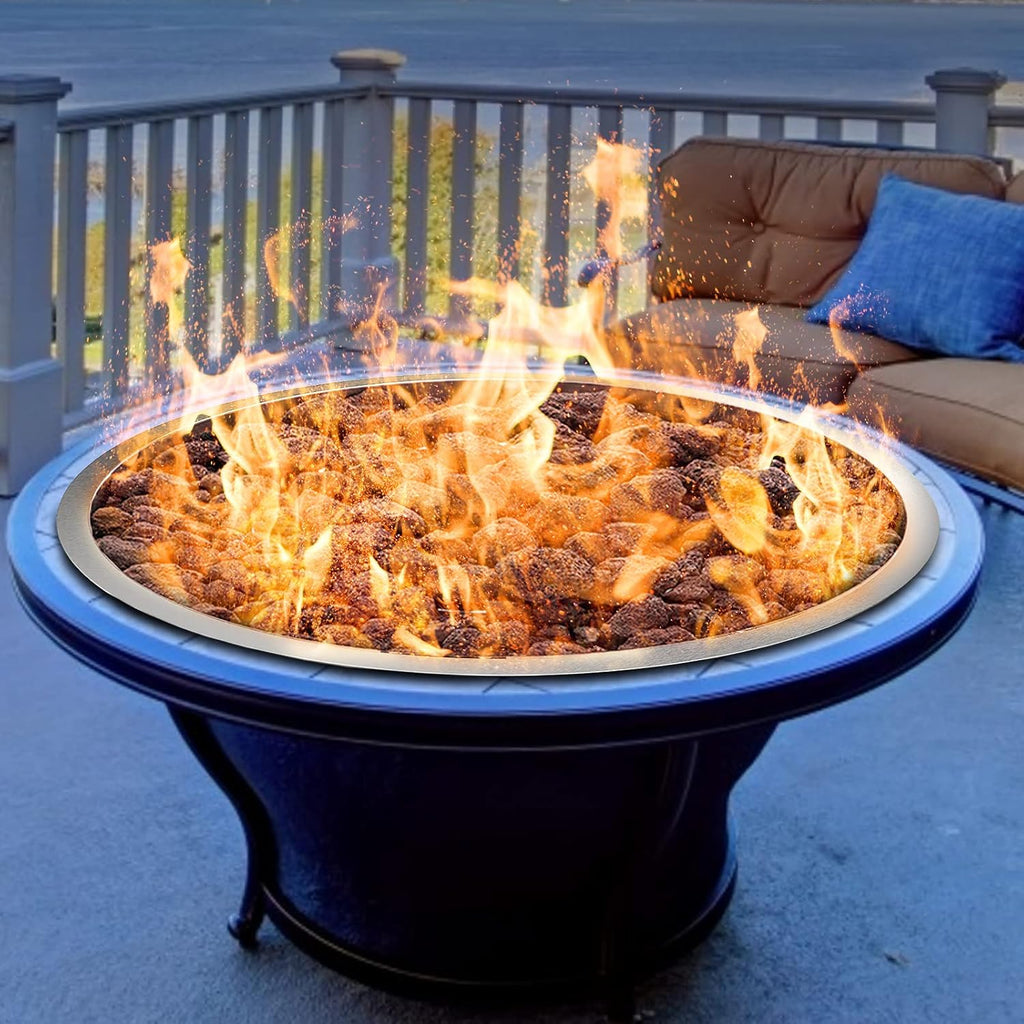 31 x 31 Round Stainless Steel Gas Fire Pit Burner Pan with Volcanic Rock Insert Q944121