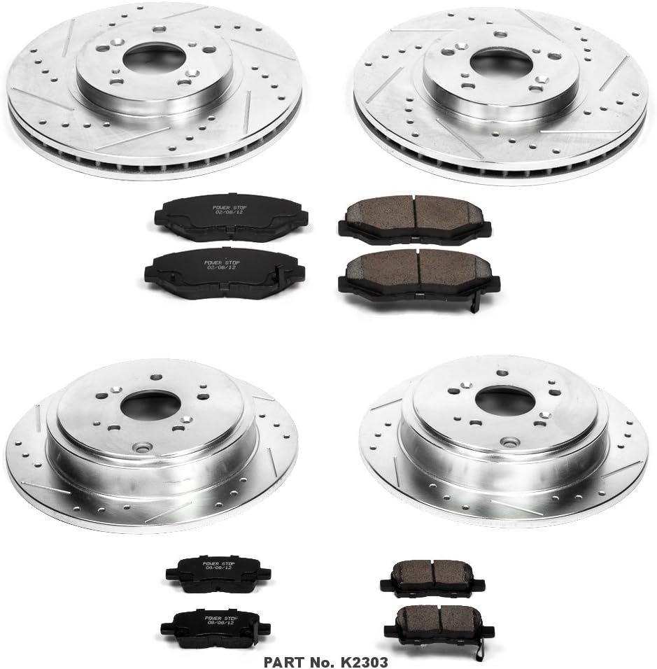 Front and Rear Carbon Fiber Brake Pads with Drilled & Slotted Brake Rotors Kit A898503