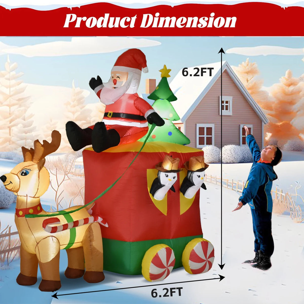 6.2FT Inflatable Elk with Santa Claus Penguin and Christmas Tree Outdoor Yard Decoration X6871