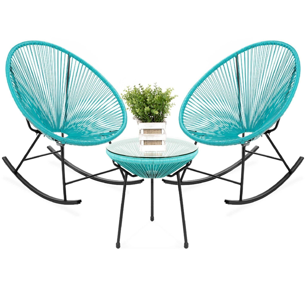 Blue 3-Piece Patio Bistro Furniture Set with Rocking Chairs and Table Q1284