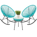 Blue 3-Piece Patio Bistro Furniture Set with Rocking Chairs and Table Q1284