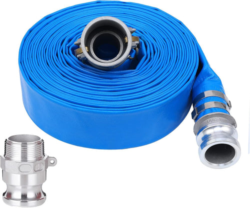 1-1/2 x 50ft PVC Lay Flat Discharge Hose with Aluminum Camlock Fittings, Pack of 2 O227