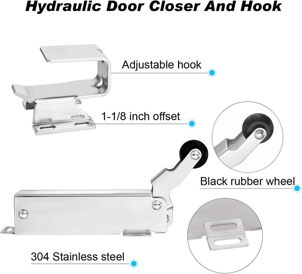 Hydraulic Door Closer, Adjustable Wide Hook, Quiet Rubber Wheel, Pack of 2 Z5044