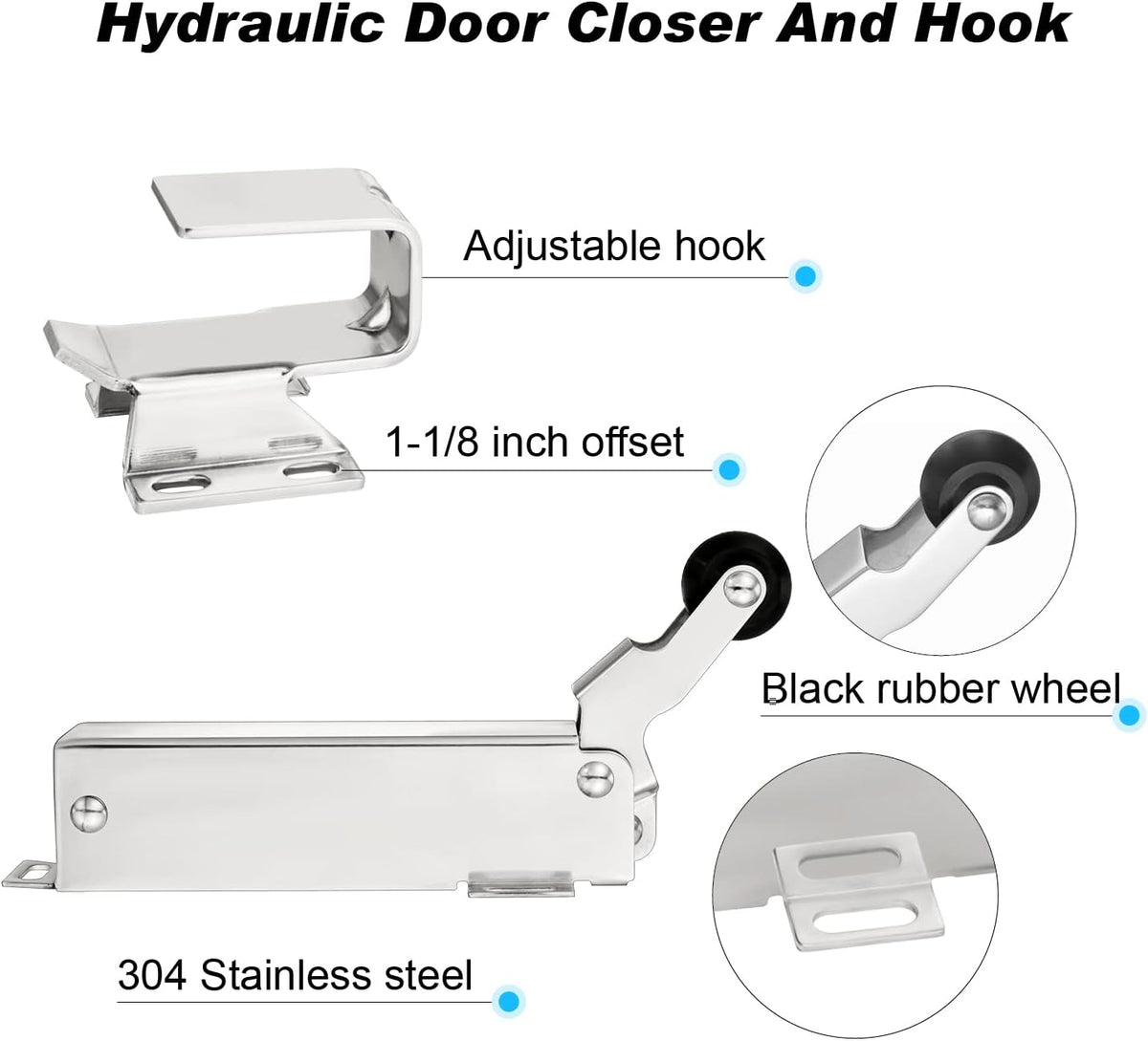 Hydraulic Door Closer, Adjustable Wide Hook, Quiet Rubber Wheel, Pack of 2 Z5044