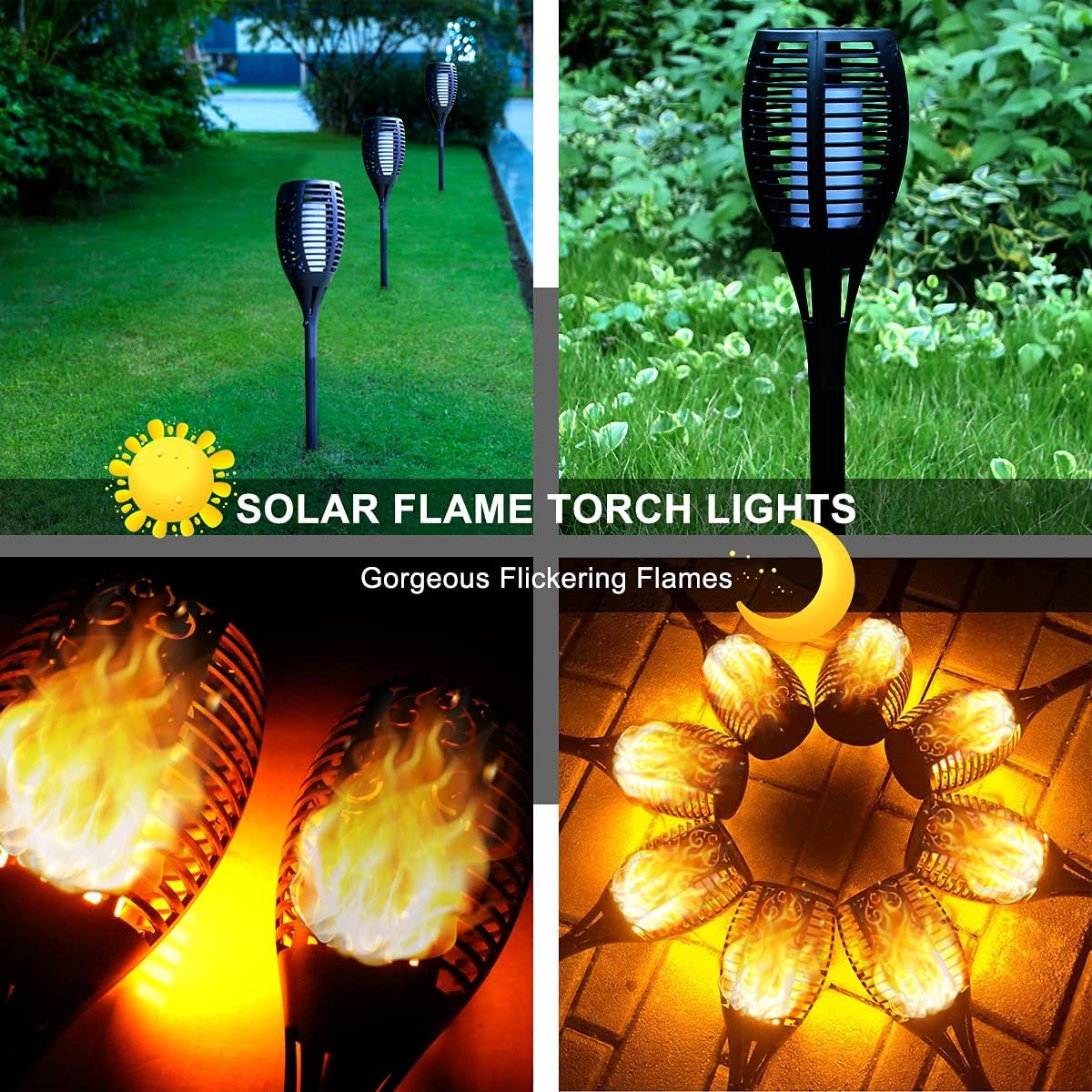 8Pack Solar Torch Lights with Flickering Flame K15795